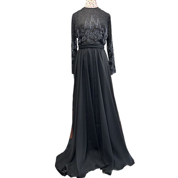 Vintage Beaded Evening Gown Jack Bryan Saks Fifth Ave Black Long Sleeve Dress 14 - Picture 2 of 15